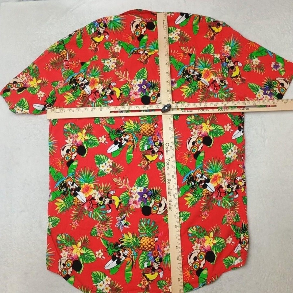Disney Shirt Mens L Red Hawaiian Mickey Minnie Rayon Pineapple Button-Up Aloha - Picture 5 of 7